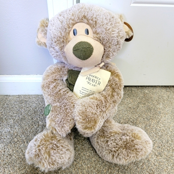 NWT Demdaco Pocket Prayer Bear Tan 16” Plush Super Soft Magnetic Paws Nice Gift! - Picture 1 of 7